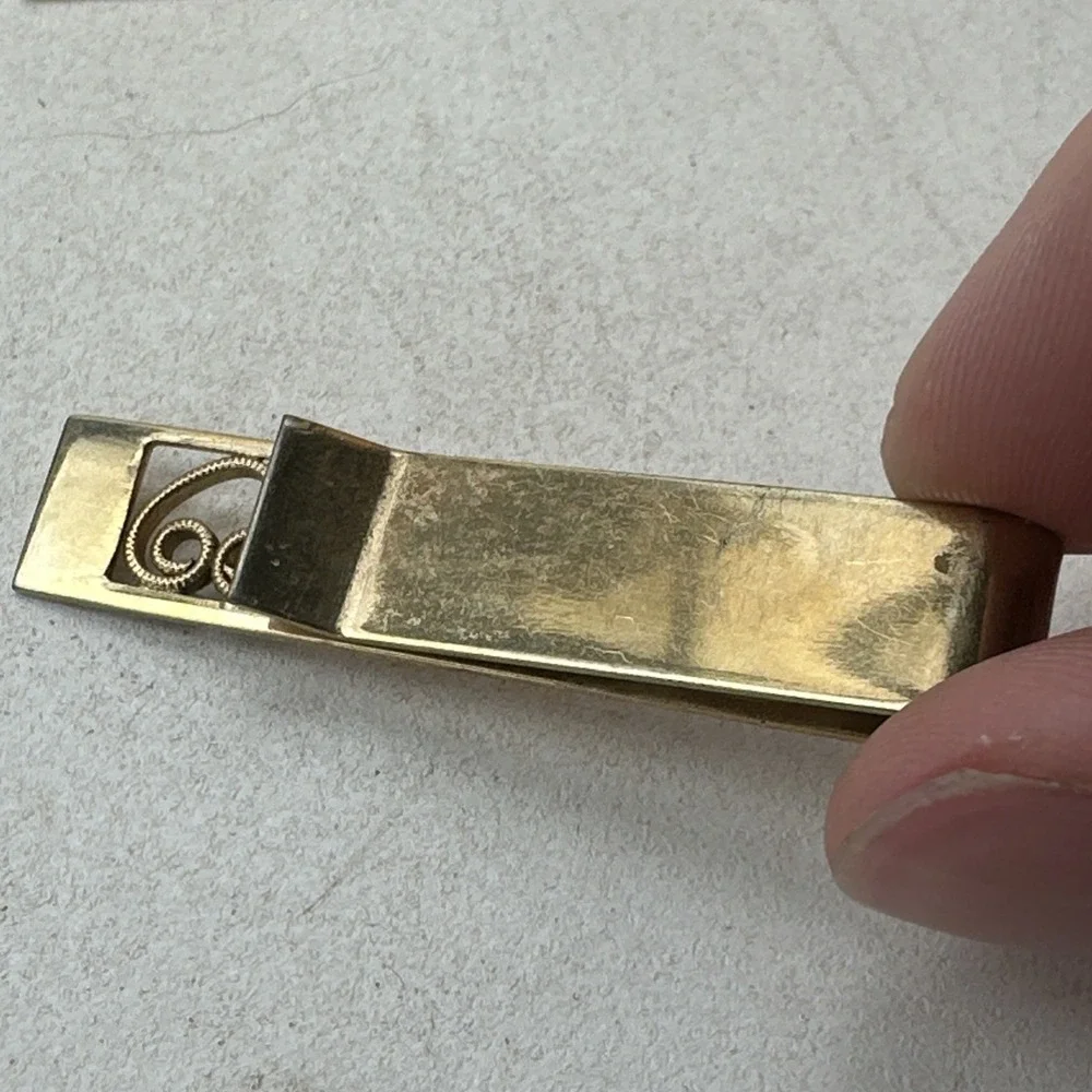 Vintage Gold Tone Heart Cufflinks & Tie Clip Set Unmarked